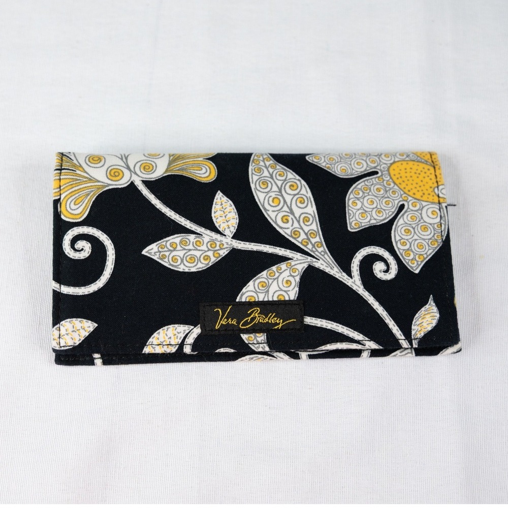 Vera‎ Bradley Checkbook Cover Womens Black Yellow Bird Floral Excellent retired - Picture 1 of 3